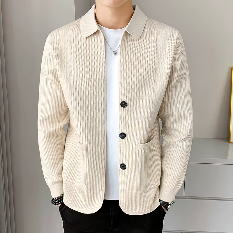Pull en tricot décontracté pour homme, style coréen, coupe ample, col chemise, haut de gamme, polyva