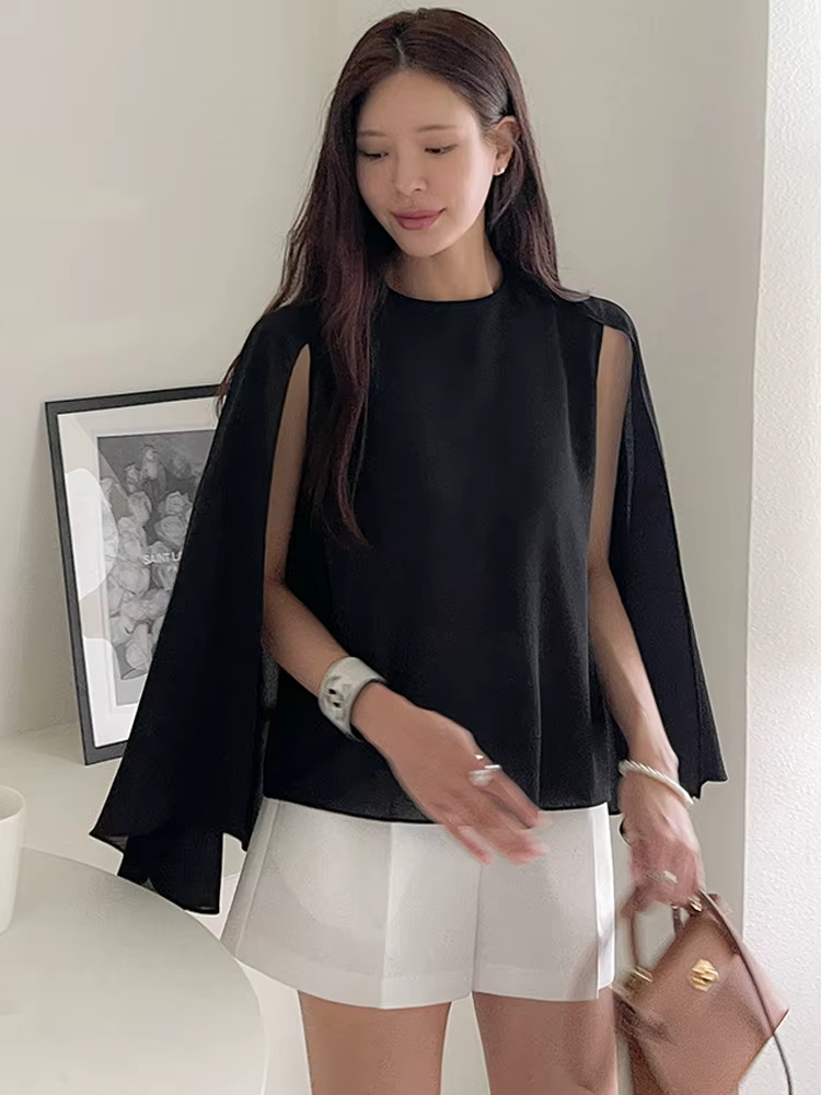 Zoki Chic coréen élégant femmes Blouse été en mousseline de soie lâche manches chauve-souris bureau