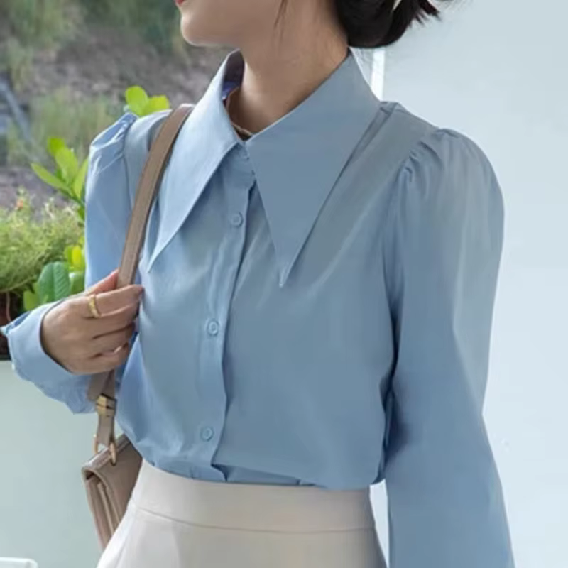 Chemise blanche à grand col Patricia pour femmes, haut en coton, vêtements pour femmes, design de ni
