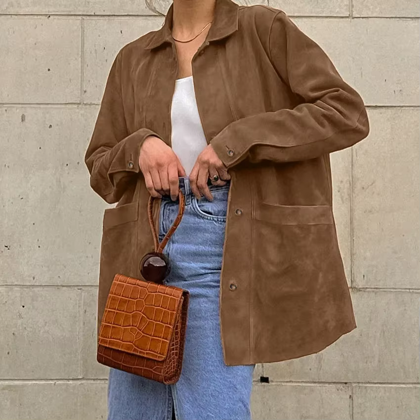 Manteau marron pour femme automne-hiver 2026, coupe ample tendance pour l'extérieur, manteau à rever