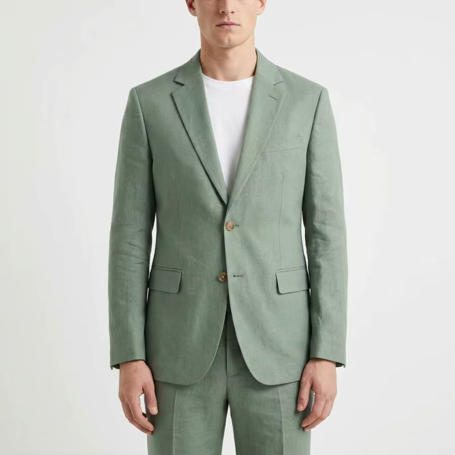 Costume homme en lin vert sauge pour bal de promo, 2 pièces, coupe ajustée, costume de mariage, vest