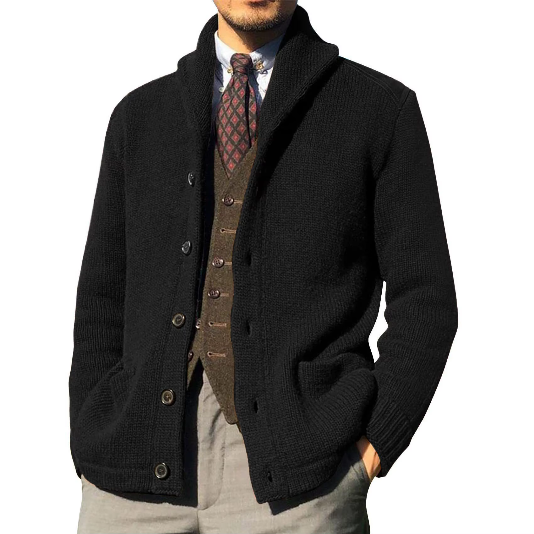 2025 automne/hiver luxe mode nouveau pull pour hommes épaissi et chaud couleur unie tricoté Cardigan