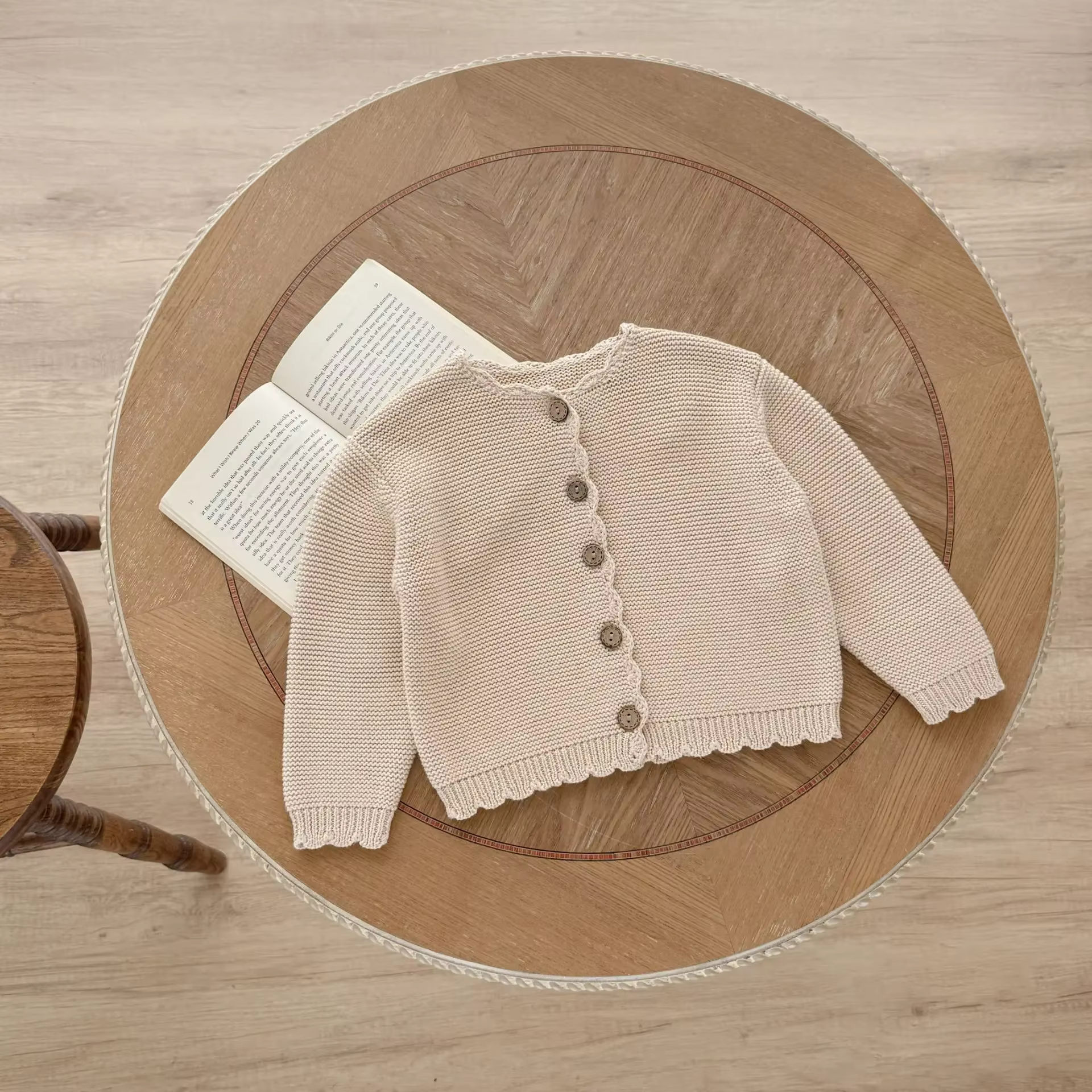 Cardigan tricoté en coton pour bébé fille et garçon de 0 à 3 ans, nouveau-né festonné à la main, man
