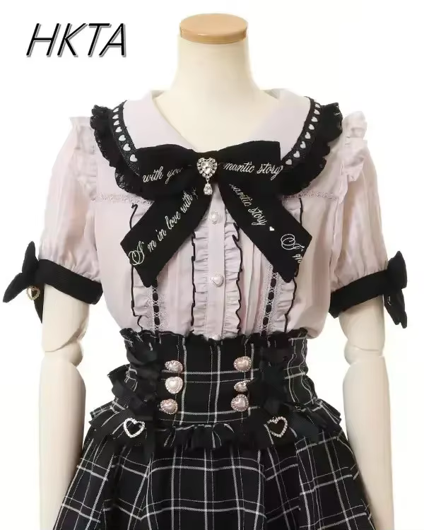 Rojita Style dentelle nœud poupée col Lolita chemise été mode femmes hauts doux strass arc mince à m