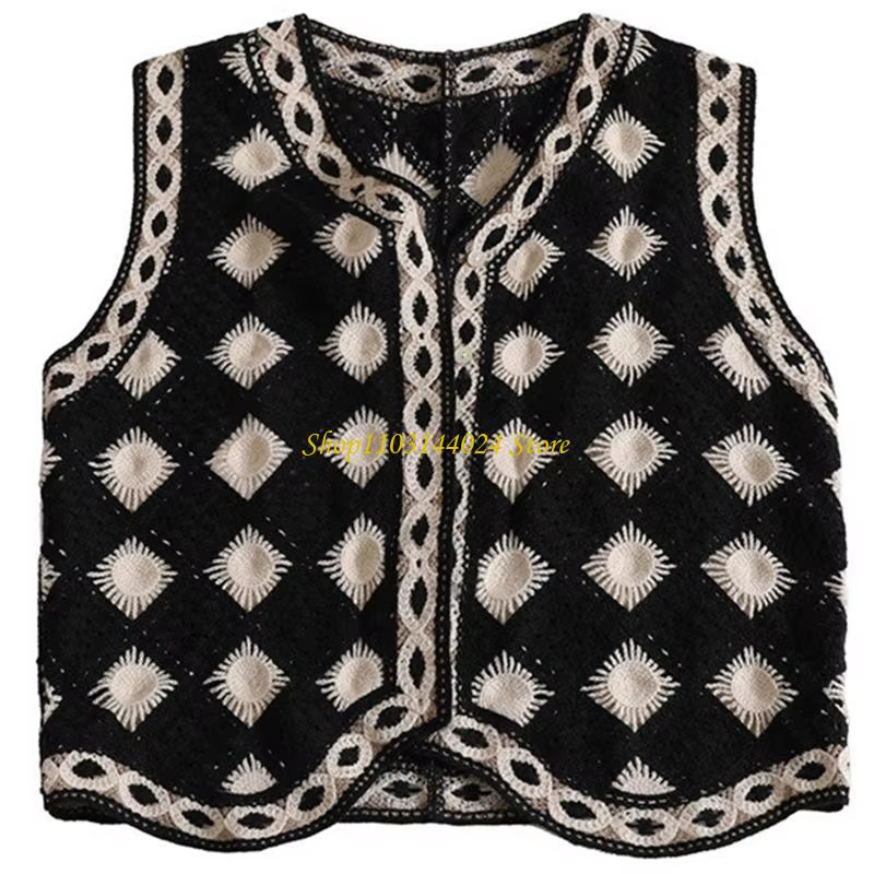 N5KE – gilet pull en Crochet en diamant pour femmes, gilet classique sans manches à carreaux
