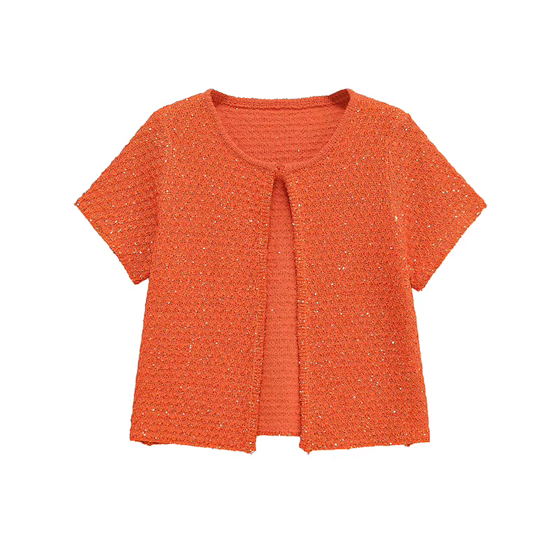 Haut court en tricot perlé à bouton unique pour femme, couleur unie, Slim, col licou, décontracté, m