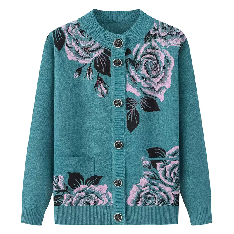 Pull de grand-mère Cardigan en velours pour mère âgée d'âge moyen, manteau tricoté épais et chaud à
