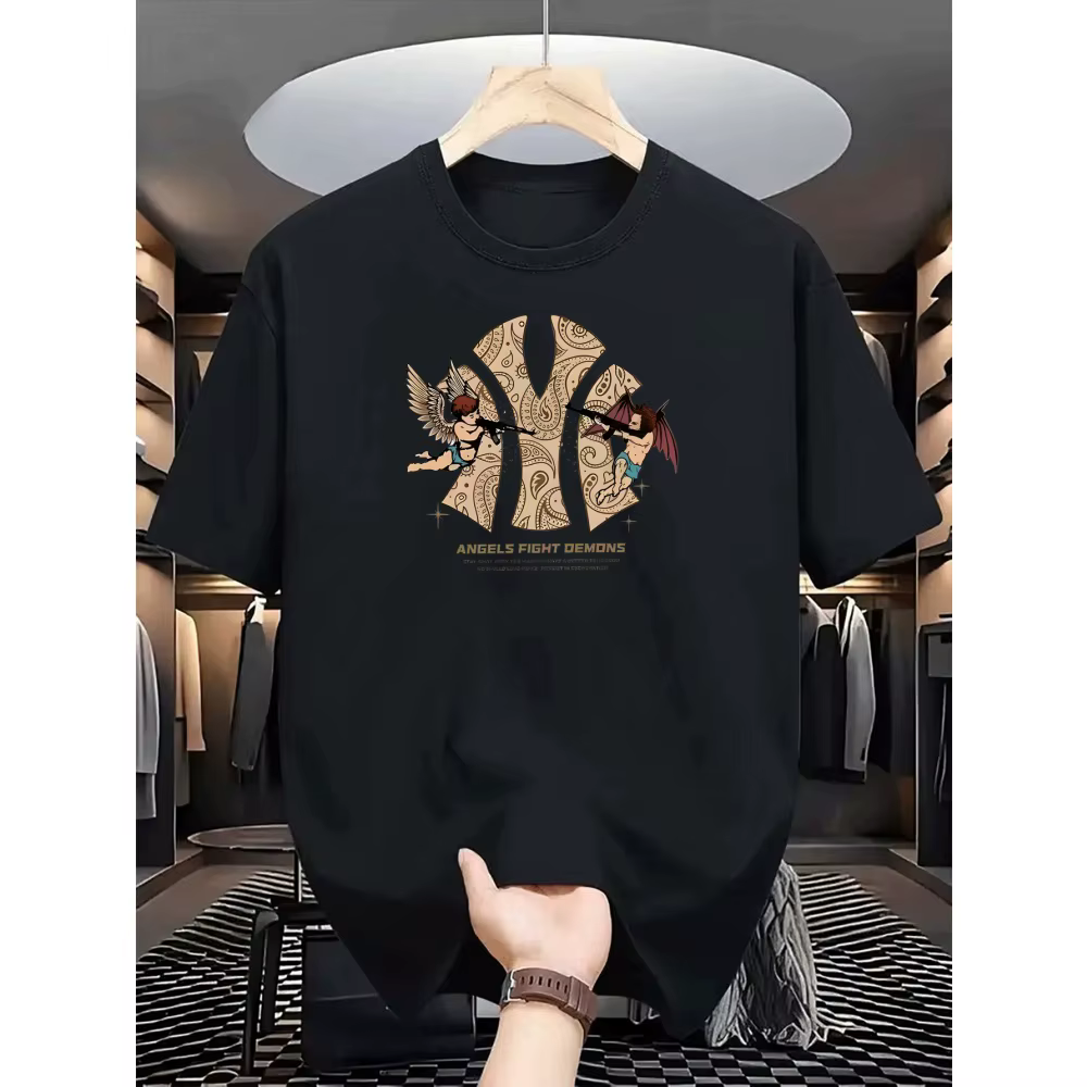T-shirt de course à col rond pour hommes, haut fin avec lettres imprimées, séchage rapide, manches c