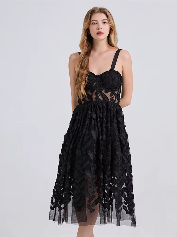 Sans manches sangle dentelle maille Vintage floral nouveau dans les robes pour les femmes décontract