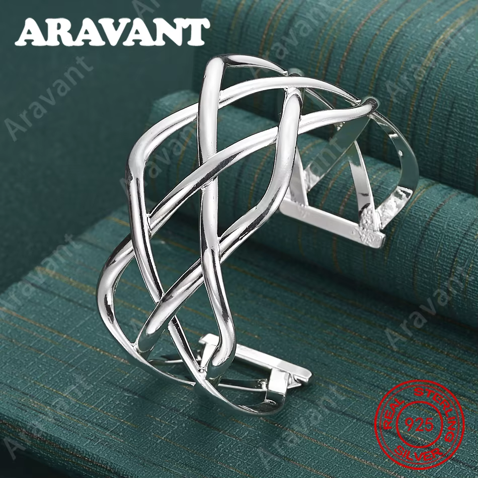 Bracelet ouvert en maille en argent Sterling 925, 65mm, bijoux de fête de mariage exquis et mignons