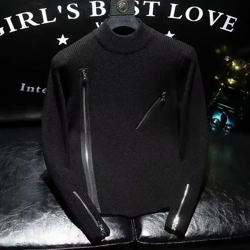Pull à manches longues pour hommes, couleur unie, fermeture éclair, tendance, décontracté, polyvalen