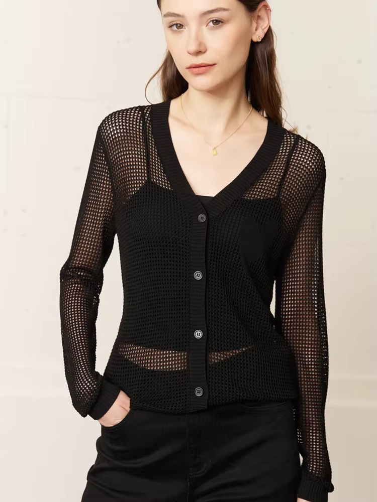 AMII-Cardigan minimaliste pour femme, col en V, élégant, polyvalent, dame de bureau, mode printemps,