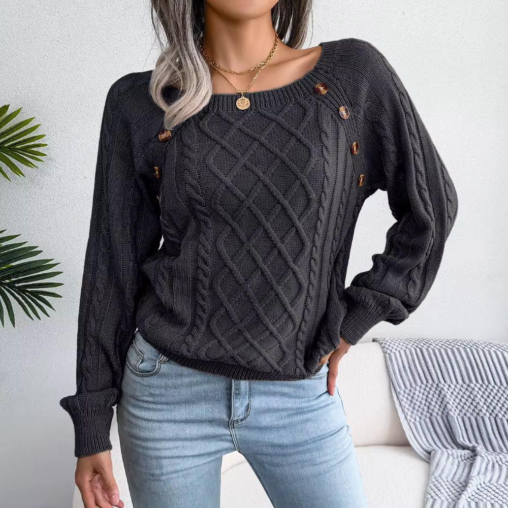 Pull à col rond avec bouton pour femme, pulls basiques, pull femme, solide, audacieux, rayé, automne