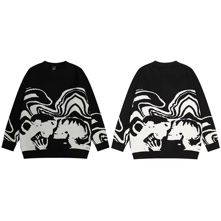 2025 hommes Streetwear pull rétro peinture crâne graphique Hip Hop tricoté pull Vintage pull décontr