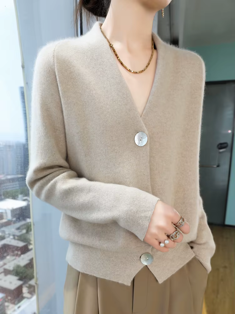 Femmes pull en cachemire col en v Cardigan automne hiver 30% cachemire et 70% laine mérinos tricots 