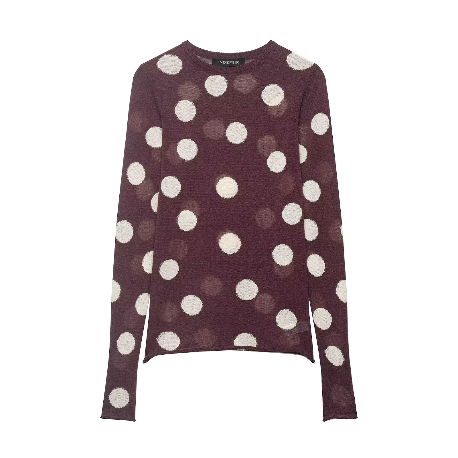 Pull tricoté à pois pour femme HH, collection Printemps 2026, col rond, coupe ajustée, manches longu