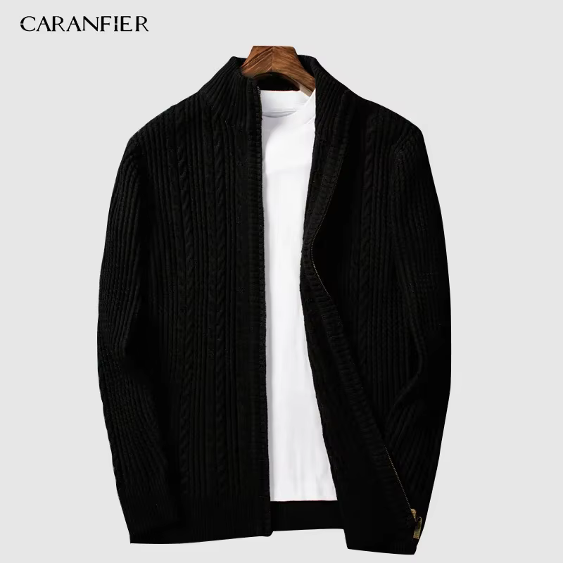 CARANFIER velours fermeture éclair marque chandails hommes tricoté Cardigan coupe ajustée vêtements