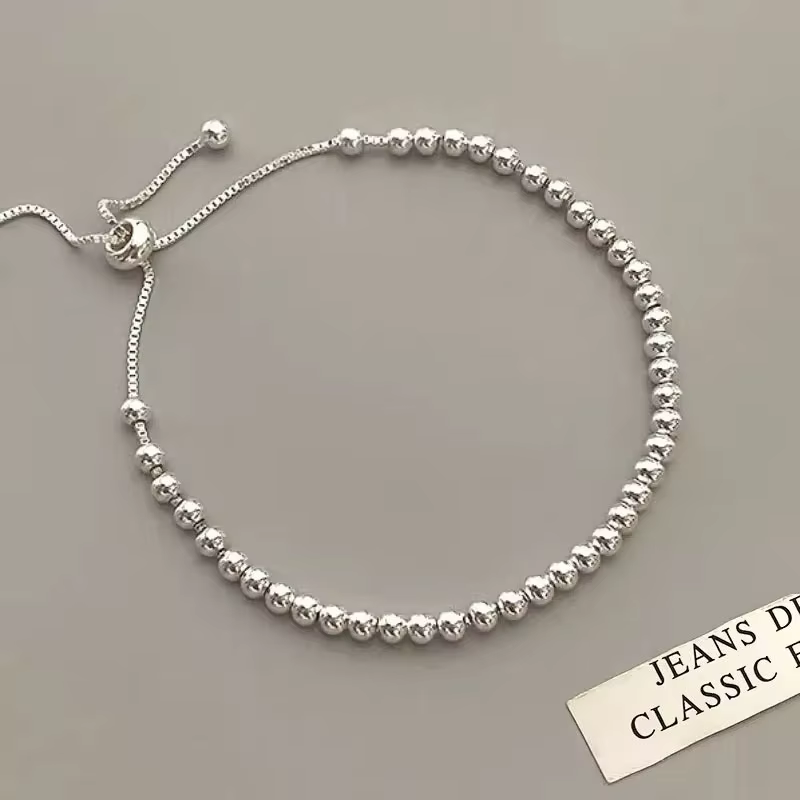 Bracelets en métal 100% argent Sterling 925 massif pour femmes et hommes, perles réglables, simples,