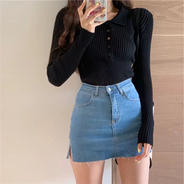 Pull à manches longues avec col polo pour femme, pulls intérieurs, mince, style court, chic, astrono
