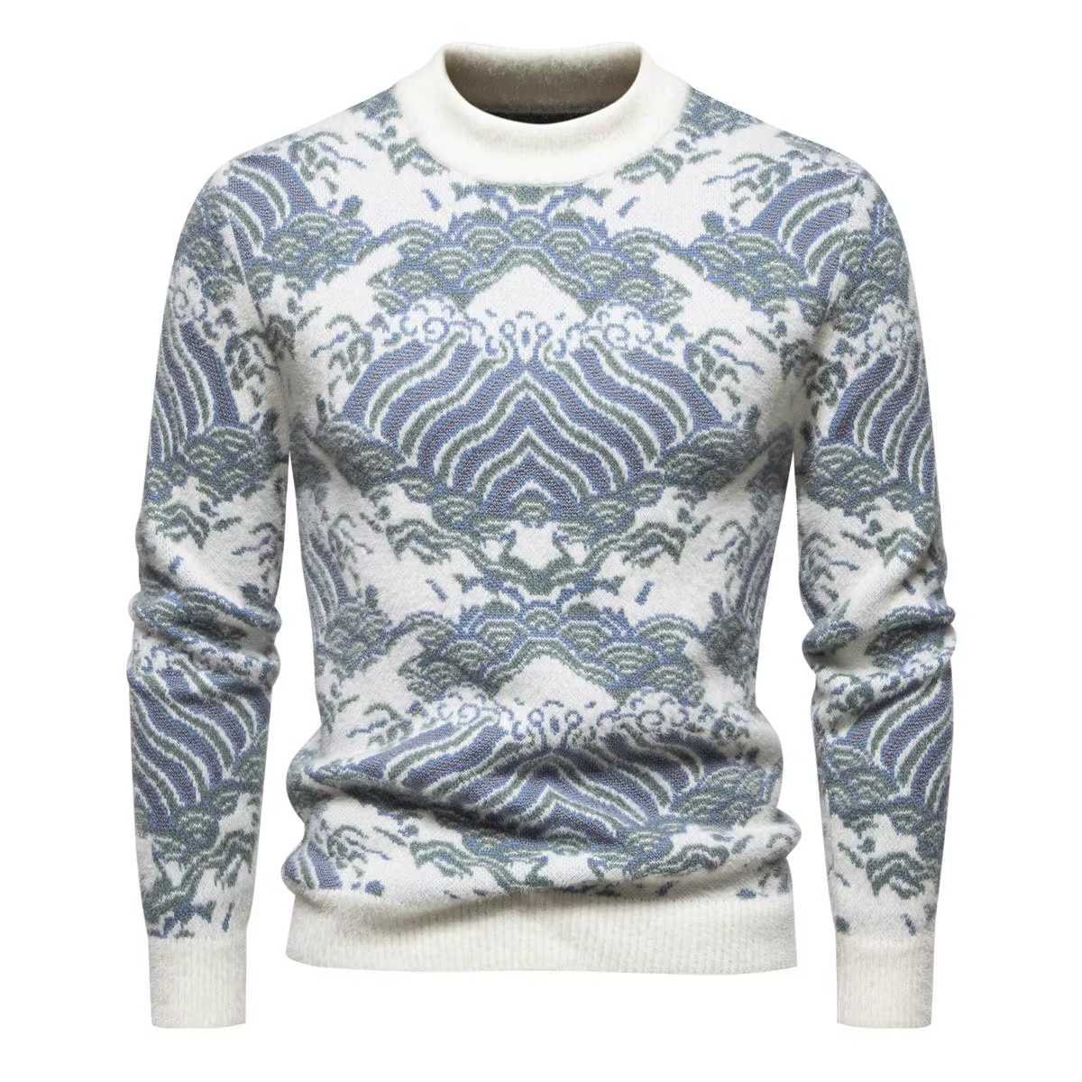 Pull en mohair surdimensionné pour homme, doux, à manches longues, imprimé ondulé, tricoté, pour le