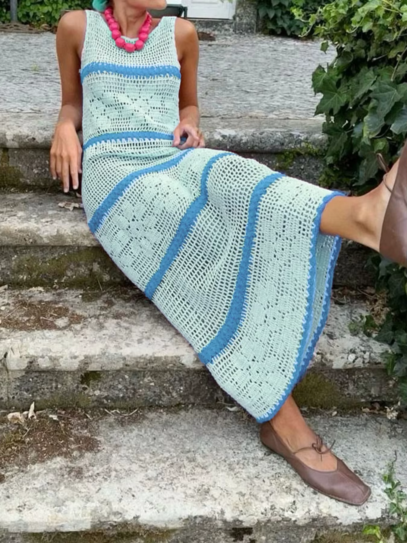 Robe pull tricotée ajourée, gilet bloc de couleur, mode printemps été, robe longue à la cheville pou