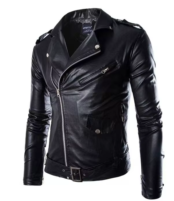 Nouvelle mode Cool décontracté hommes Biker veste en cuir fermeture éclair décoré col montant automn