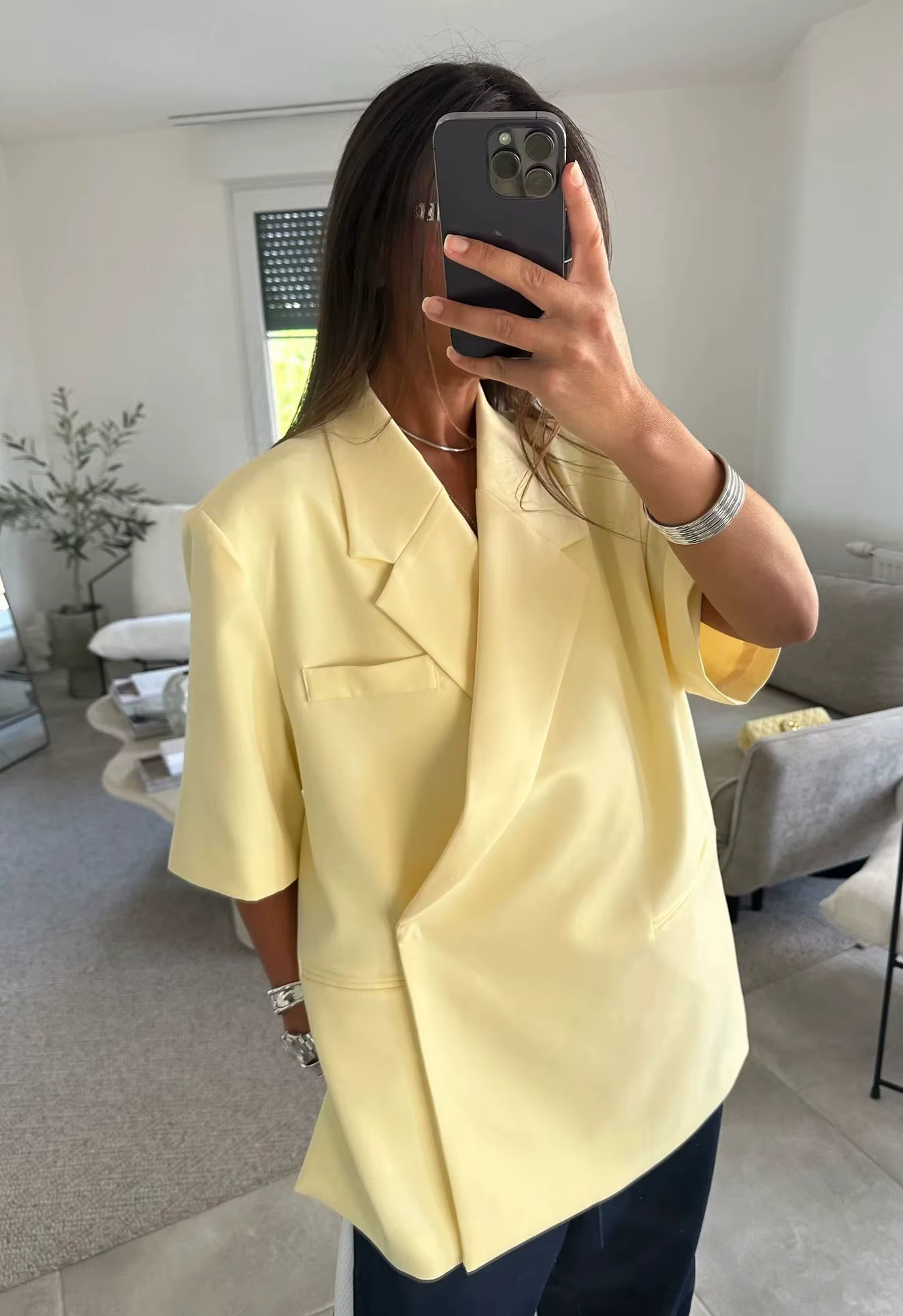 Beurre jaune recadrée Blazers manteaux femmes mode revers ample demi manches veste été bureau dame t