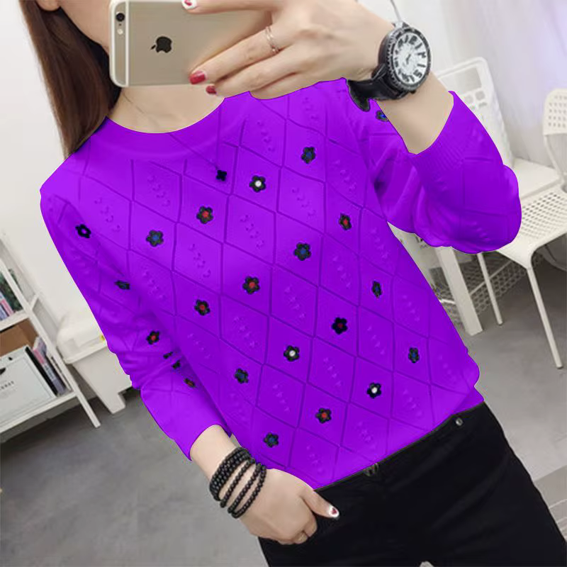 Pull en tricot décontracté imprimé à col rond pour femme, pull à manches longues, pour le bureau, au