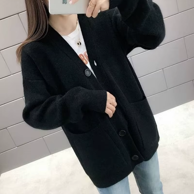 Cardigan chic jaune à simple boutonnage pour femme, pull à col en V, couleur unie, 2024