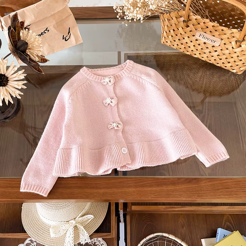 Cardigan pour filles, nouveau Style, bouton à nœud, pull ample en tricot paresseux, automne 2025