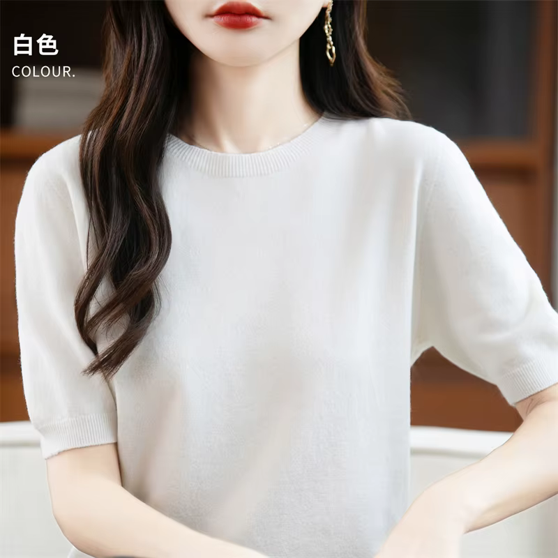 Pull de prêt à porter Player-Line pour femme, 100 pure laine, t-shirt à manches courtes, col rond, p