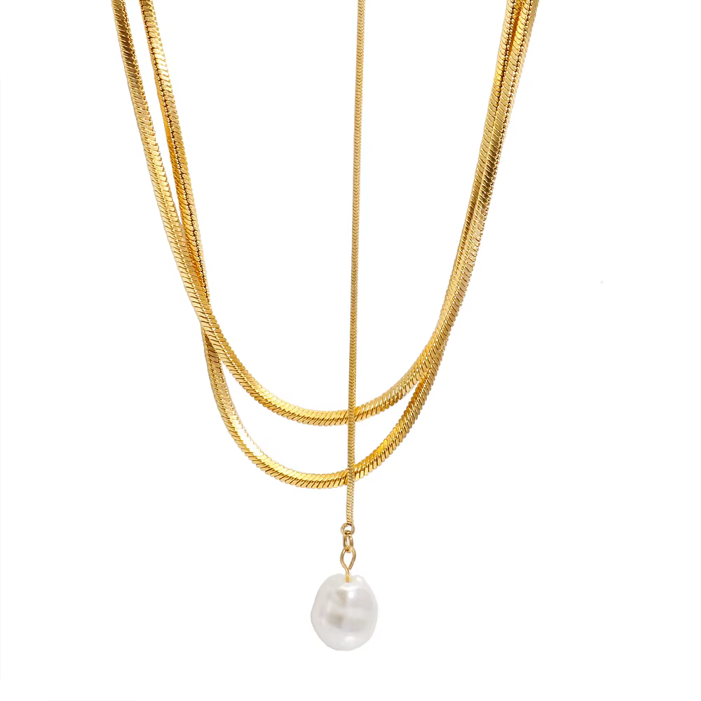 Collier long empilé avec pendentif perle en acier inoxydable pour hommes et femmes, bijoux de mode,