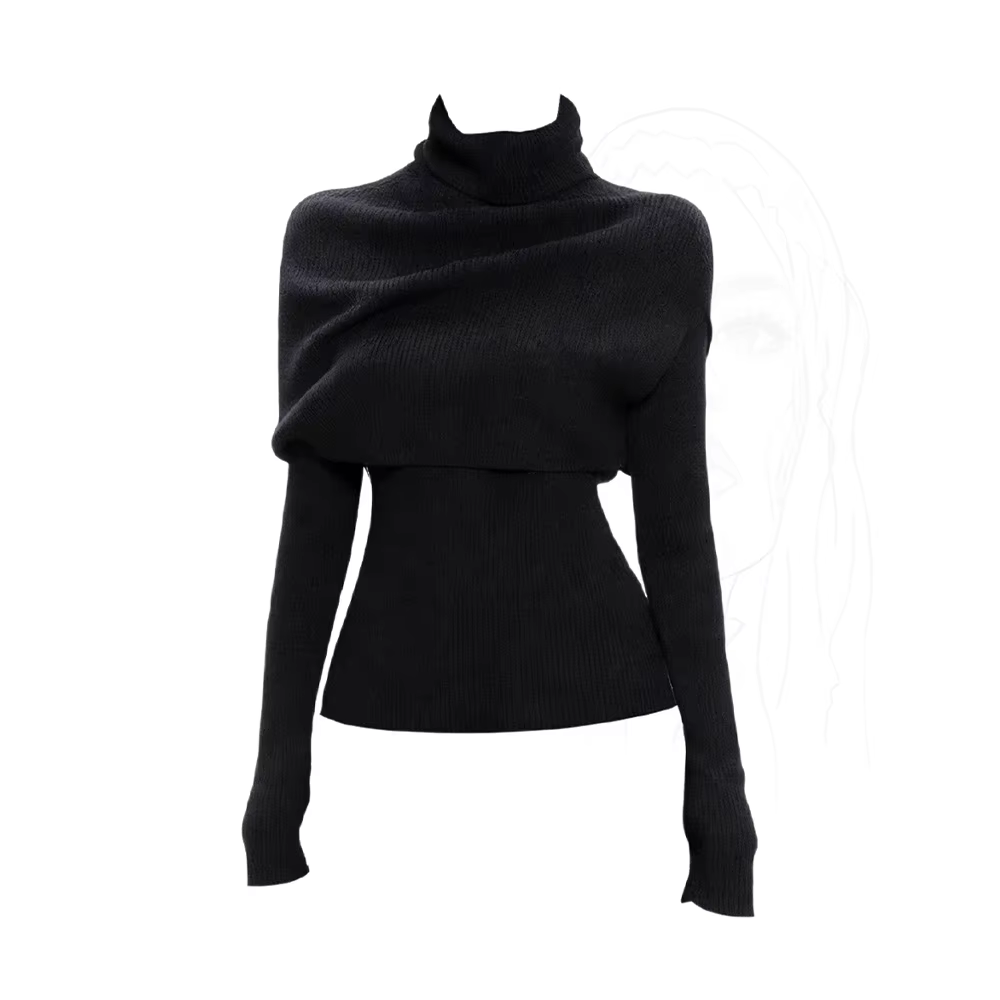 Femmes noir gothique col roulé pull pull Vintage années 2000 élégant pull tricot manches longues sur