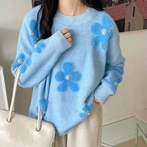Pull moelleux en automne et en hiver 2025 avec un nouveau design de style élégant avec des fleurs pe