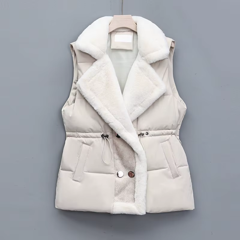 Gilet en fourrure de cuir avec revers intégré pour femme, patchwork de cheveux d'agneau, veste en co