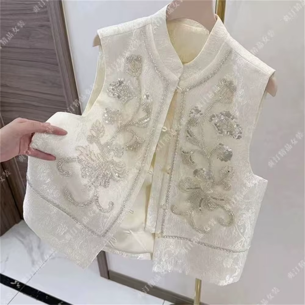 Gilet femme perlé paillettes chinoises ample simple boutonnage gilet printemps manteau nouveau haut