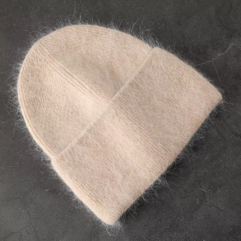 2024 Angora chapeau d'hiver pour femmes fourrure de lapin moelleux tricoté bonnets chapeau Bonnet fe