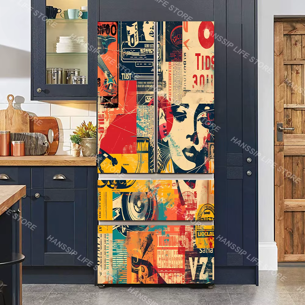 Autocollant de réfrigérateur vintage imperméable, conception de bière de café, art mural de porte de