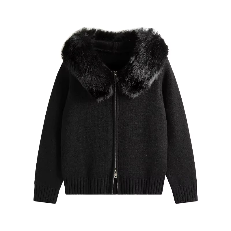 Nouveau 2025 hiver pull manteau femmes à capuche Cardigan col de fourrure à capuche tricot épaissir