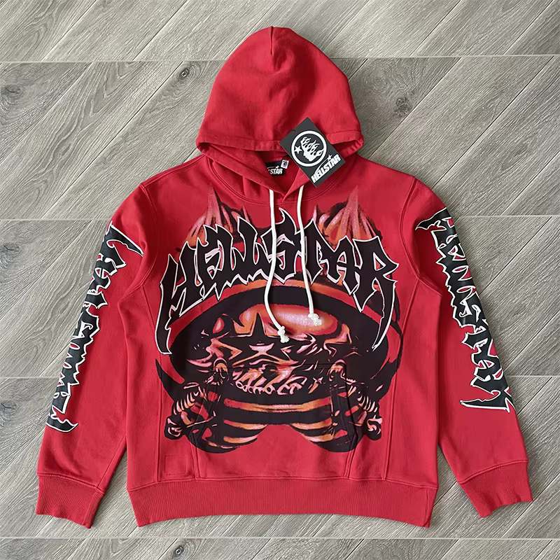 Pull à capuche rouge crâne flamme pull à capuche vintage de rue