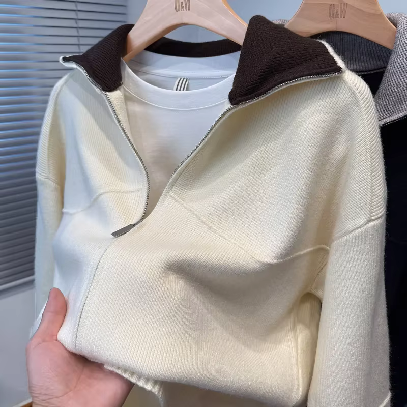 Cardigan à col bloc de couleur pour hommes, tricot de Style coréen, ample, automne hiver, pull épais