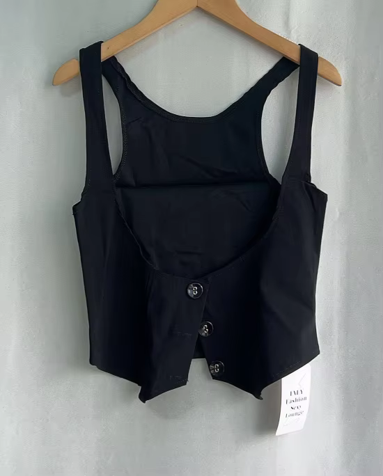 GlaComb-Tunique noire à boutonnage simple pour femmes, gilets à la mode, Crop, débardeurs Y2k, 2025