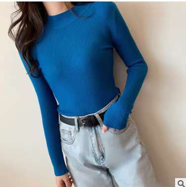 Pull basique en maille côtelée pour femme zjaiss 2026, col montant, doux, élastique, chaud, uni, sli