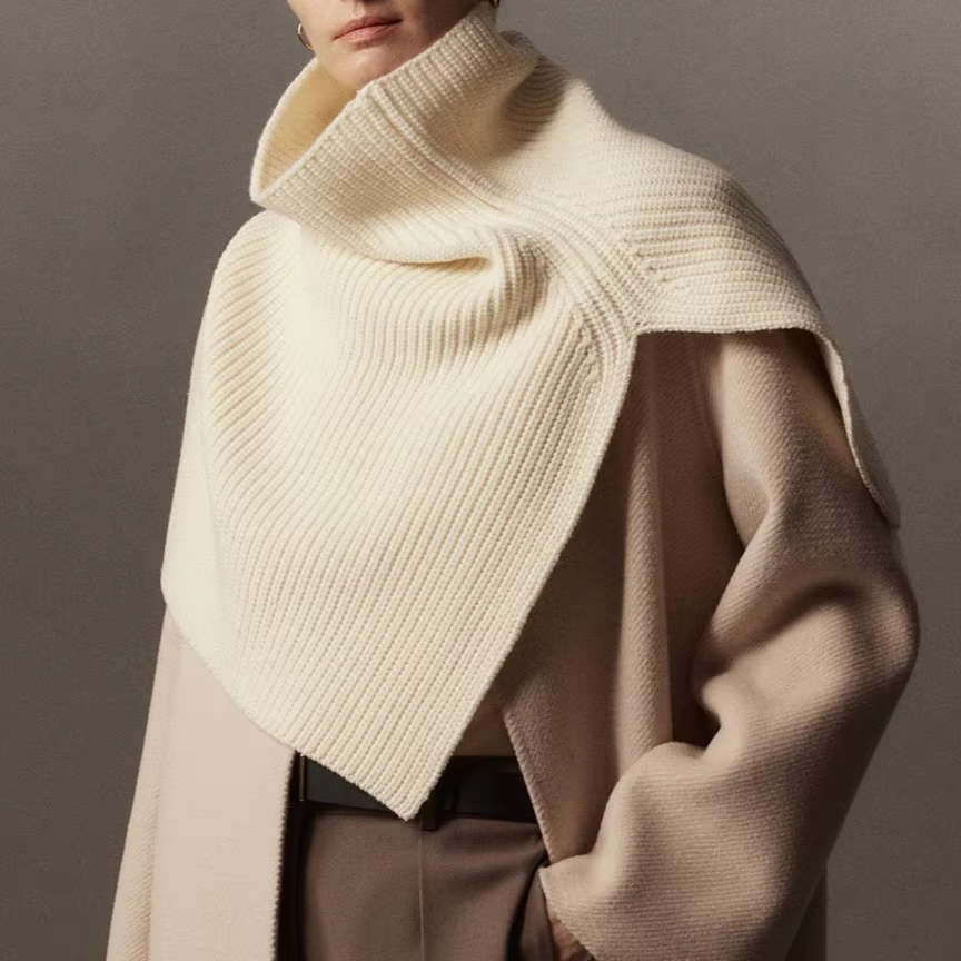 Écharpe à col roulé en laine, Cape tricotée multi-voies, Poncho, ourlet fendu, accessoire de mode