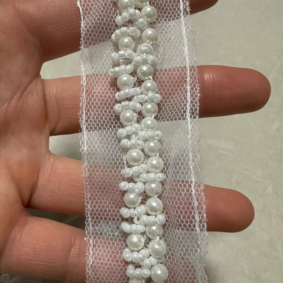 Garniture en dentelle perlée de 50cm, corde de perles enveloppée, ruban en maille, bandeau perlé fai