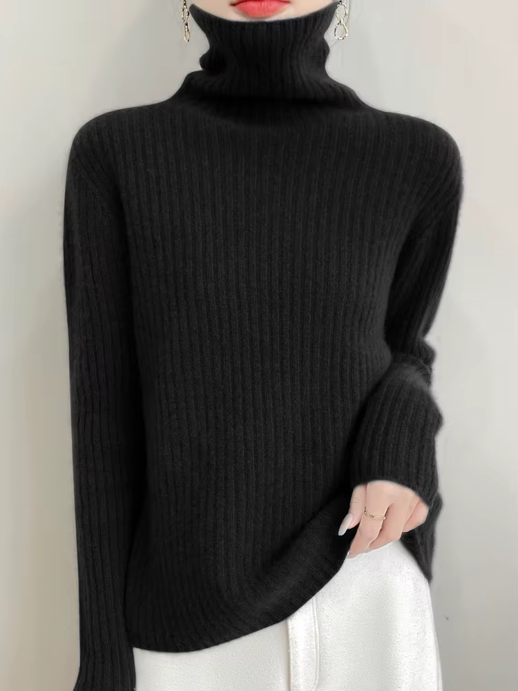 Nouveau cachemire laine col roulé pull femmes automne hiver haut de couleur unie mode tricot femme d