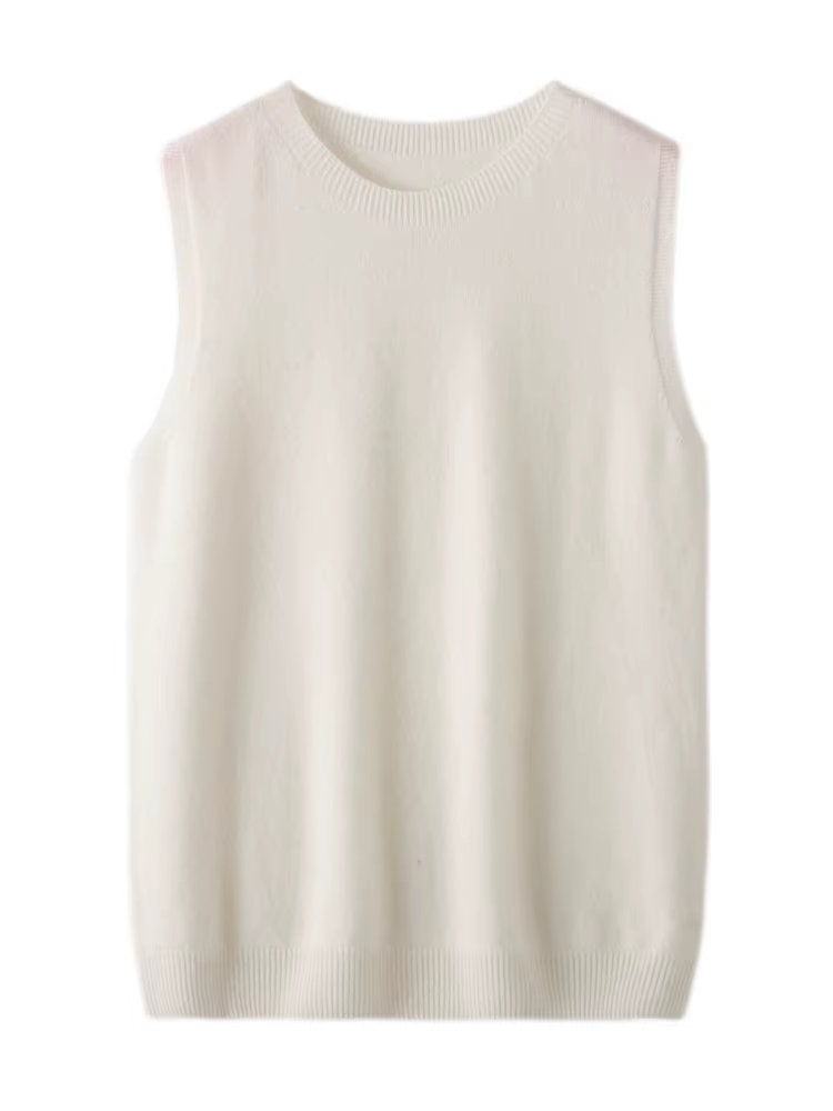 Pull sans manches à col rond pour femme, 2024 laine mérinos, gilet en cachemire, tricot, décontracté