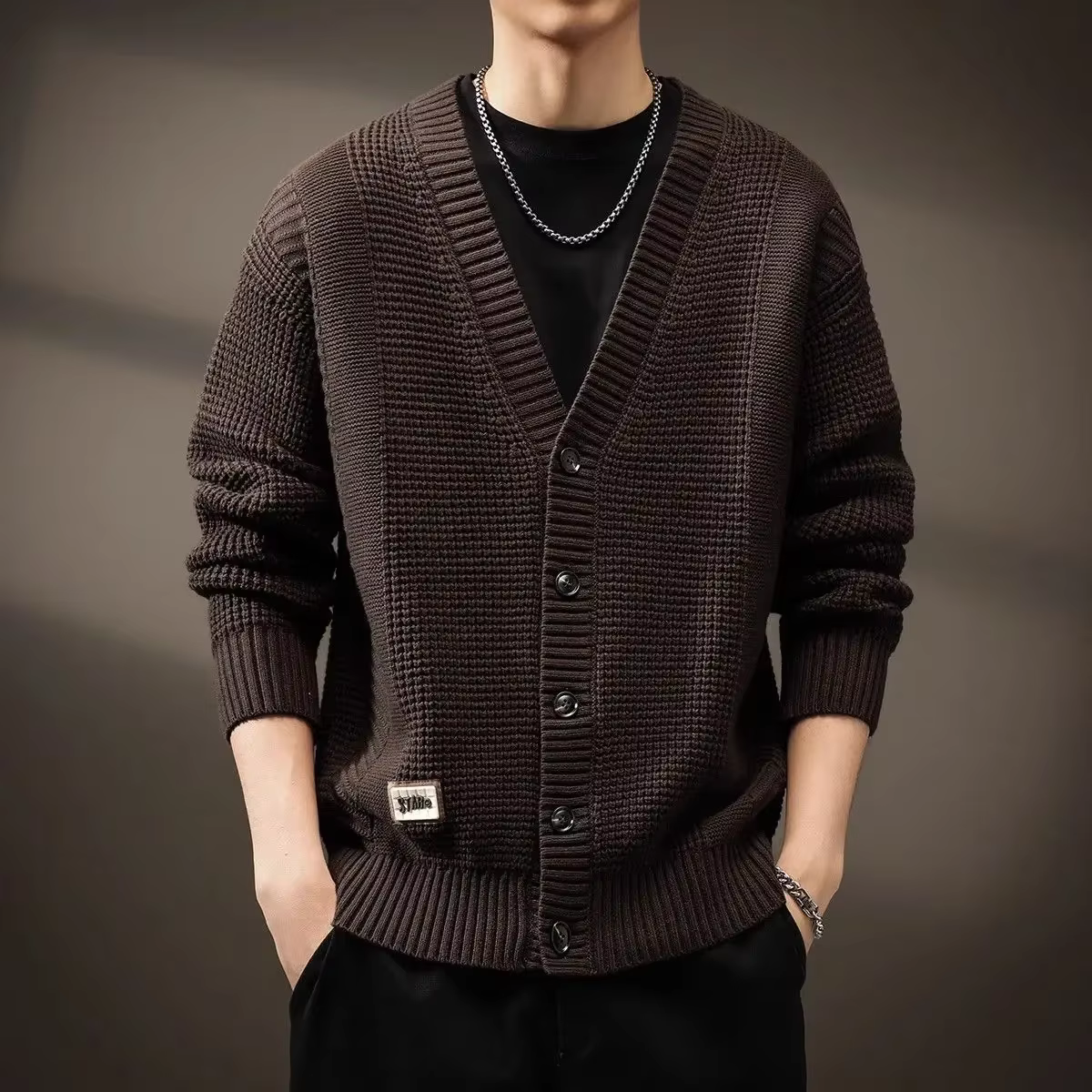 Combadt-Pull à Manches sulfpour Homme, Cardigan en Tricot de Documents Solides, Vêtements Populaires