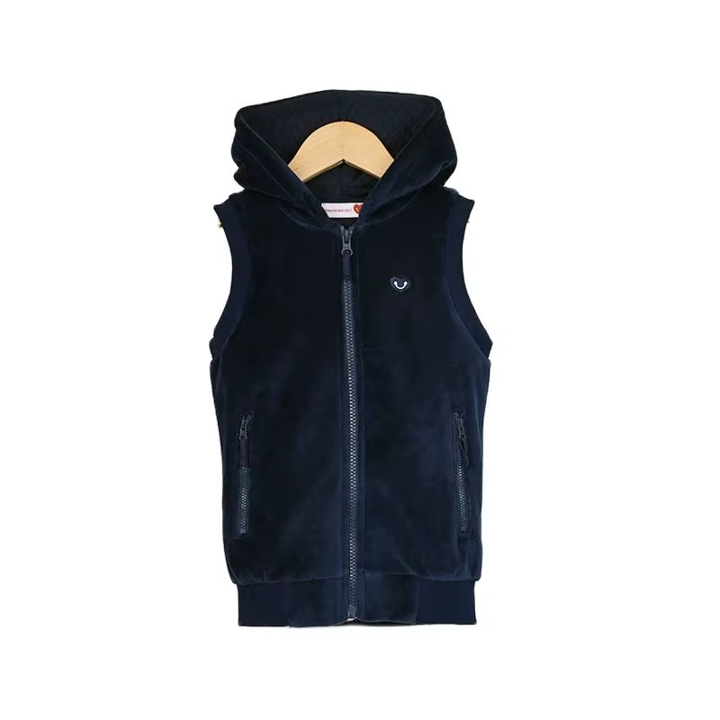 Vêtements d'enfance pour garçon/fille, gilet scolaire bleu marine avec doublure en velours, gilet ex