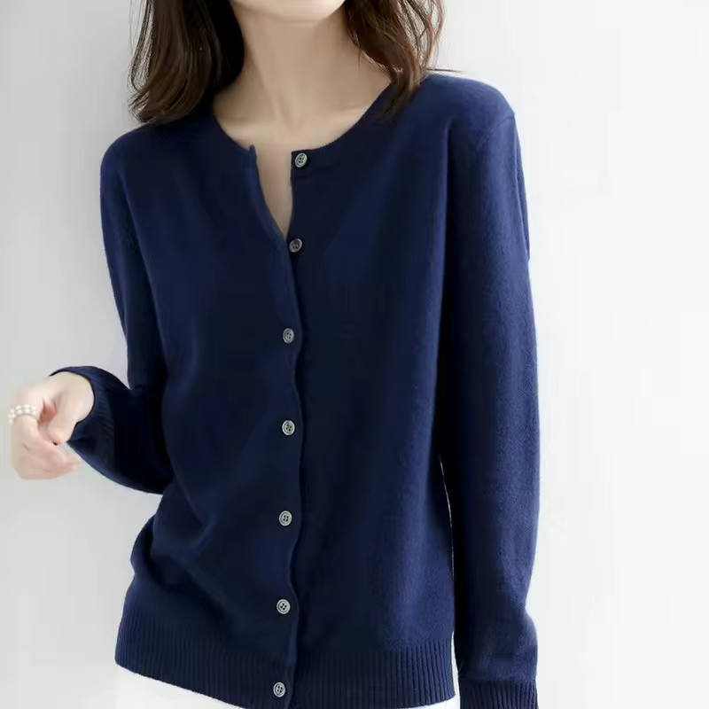 Femmes Cardigans pull col rond printemps automne tricoté cachemire Cardigans solide simple boutonnag